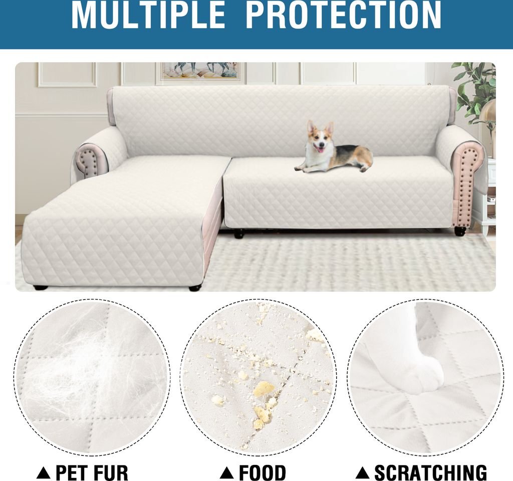 Topchances L Form Sofaüberwürfe, Wasserabweisend rutschfest Sofa Schutz Abdeckung für Ecksofa, Wendbarer Möbelschutz Hussen vor Haustiere und K...