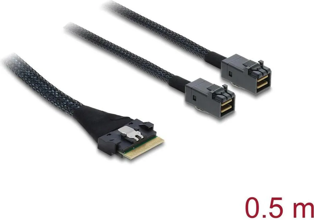 Câble PCIe 4.0 Slim SAS SFF-8654 8i vers 2x Mini SAS HD SFF-8643 0,5m