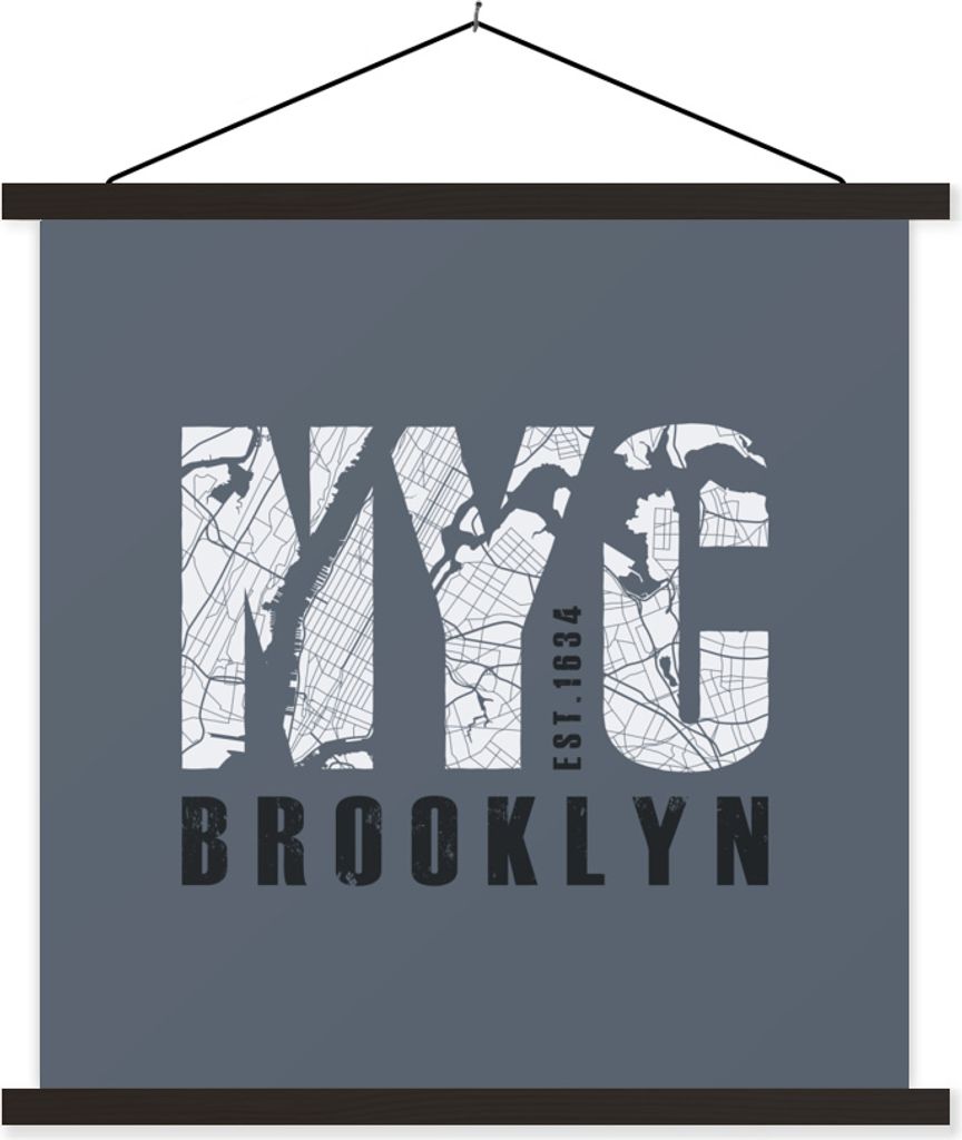 MuchoWow Textilposter New York - Blau - NYC 60x60 cm mit schwarzem Rahmen - Posteraufhänger