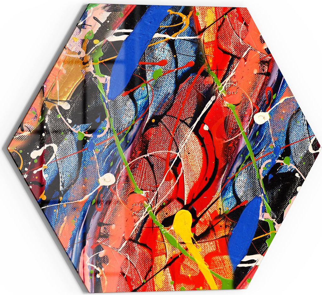 DEQORI Glasbild Echtglas 55x48 cm 'Kunterbunte Leinwand' Wandbild Bild modern Deko