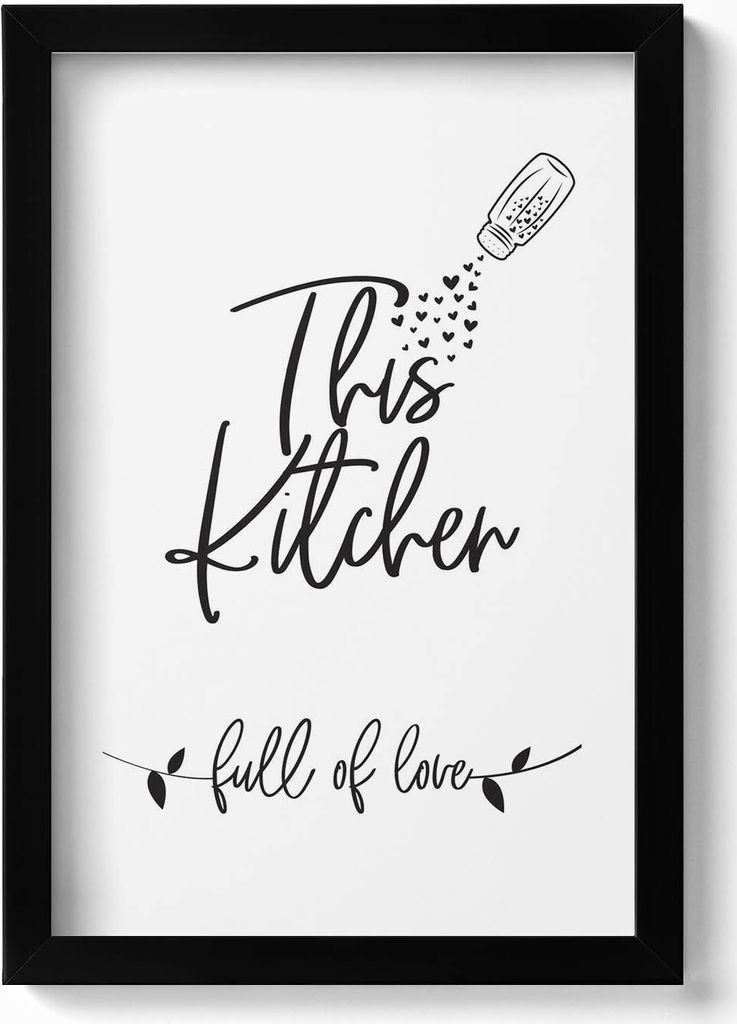 Inschrift für die Küche und das Esszimmer „Voller Liebe“– Wandbild mit Rahmen – Gerahmtes Bild – Wanddekoration – 20x30 cm – Schwarz