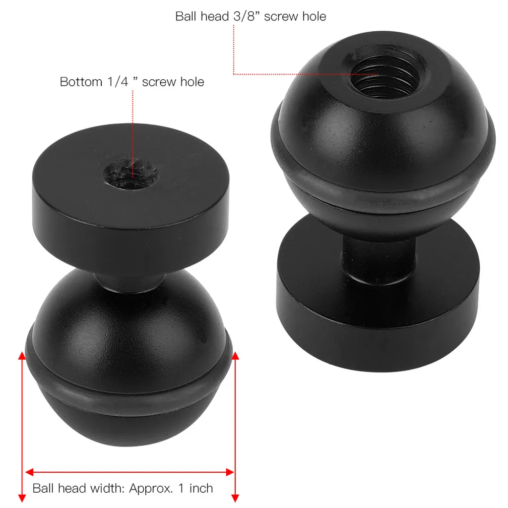 Adattatore Sfera 1" Alluminio per Diving Light e Action Camera 1/4" - 7