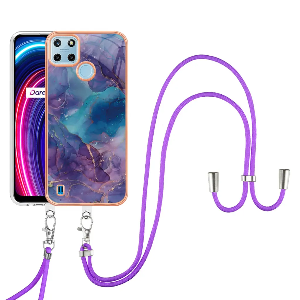 Custodia con cinturino per OPPO Realme C21Y C25Y, paraurti in TPU a fantasia, custodia protettiva con cinturino regolabile Viola