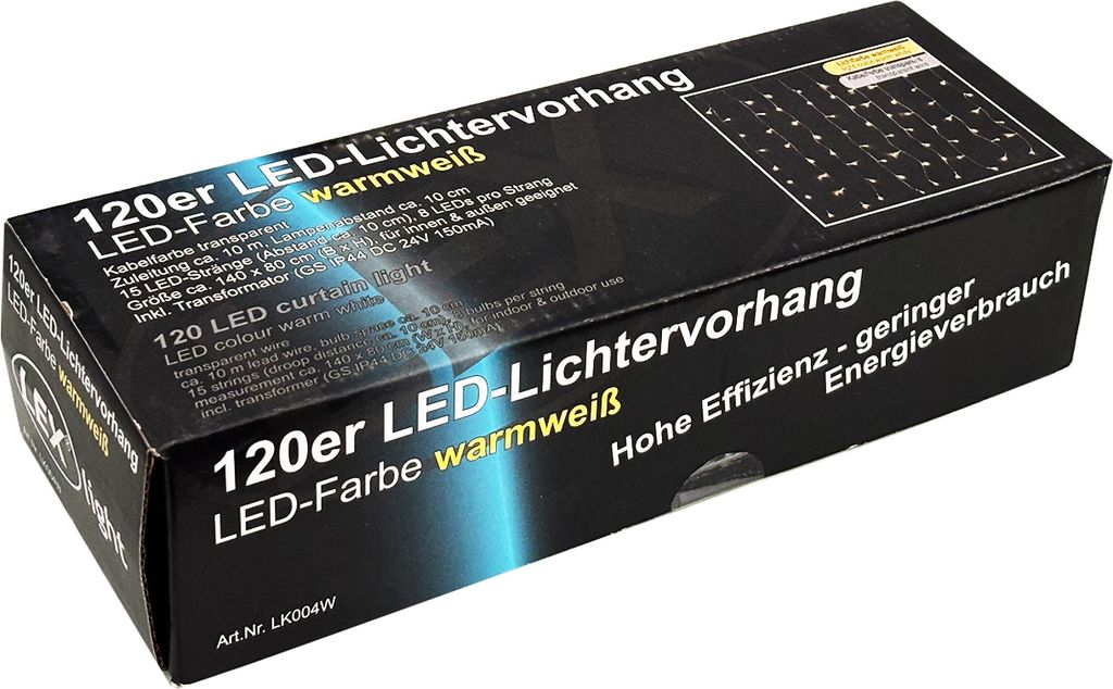 120er LED-Lichtervorhang Lichterkette Innen und Außen warmweiß