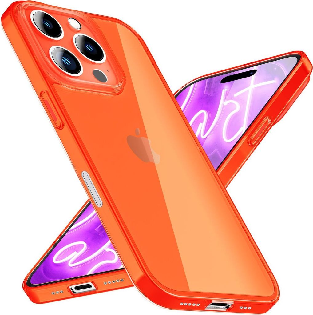 NALIA Neon Silikonhülle für iPhone 16 Pro Max – Knallige Signal-Farbe & Linsenschutz – VIBE (Transparentes Case) – Marke aus Berlin – Orange