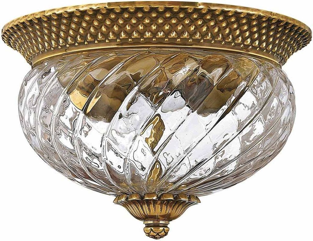 Deckenlampe Messing Glas E27 rund D: 30,5 cm in 2-flammig Klassisch