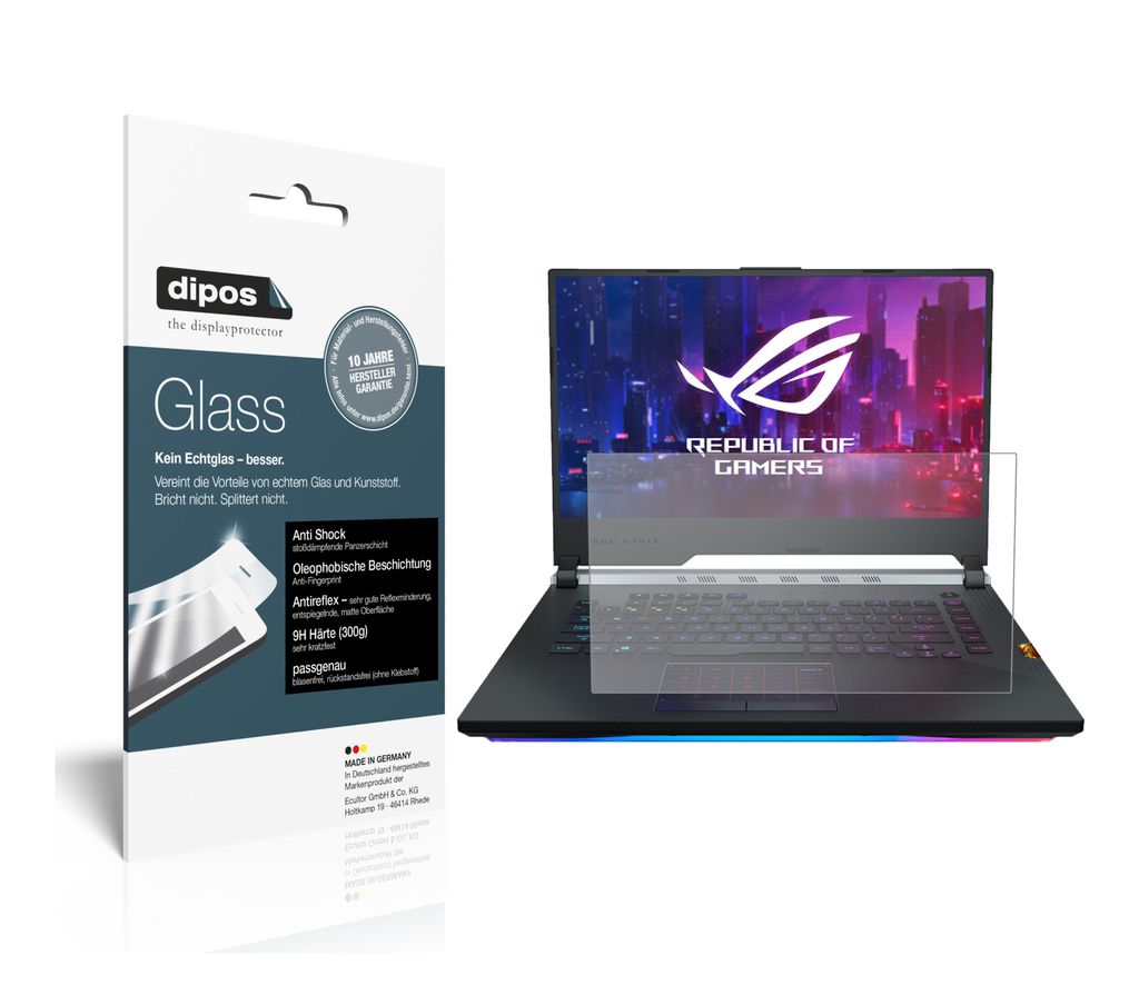 2x Schutzfolie für Asus ROG Strix Scar III G531GW-AZ150T matt - Anti-Shock 9H Folie dipos Glass Kunststoffglas