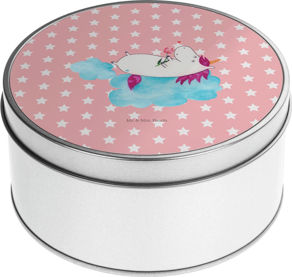 Mr. & Mrs. Panda Erinnerungsbox Einhorn Verliebt - Rot Pastell - Geschenk, Blechdose, Liebe, metalldosen, Keksdose, Wolke, Teedose, Unicorn, Vorrat...