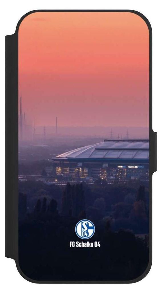 NIVOCASE Klapphülle für Apple iPhone 12 Pro Handyhülle aus Kunst Leder NIVOflip schwarz FC Schalke 04 Offizielles Lizenzprodukt Stadion