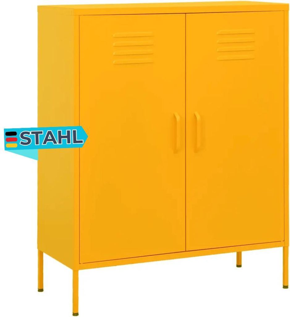 Sideboard KEVI Metall Senfgelb 80x35x101,5 cm Stahl | Flurschrank Metallschrank Lagerschrank Beistellschrank Wohnzimmer