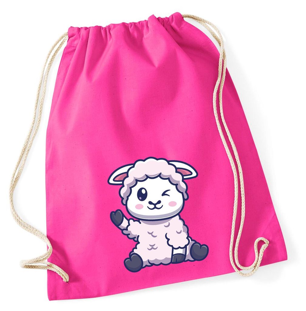 Huuraa Turnbeutel Lamm Baby Schaf 12 Liter Fuchsia Baumwolle Rucksack Geschenkidee