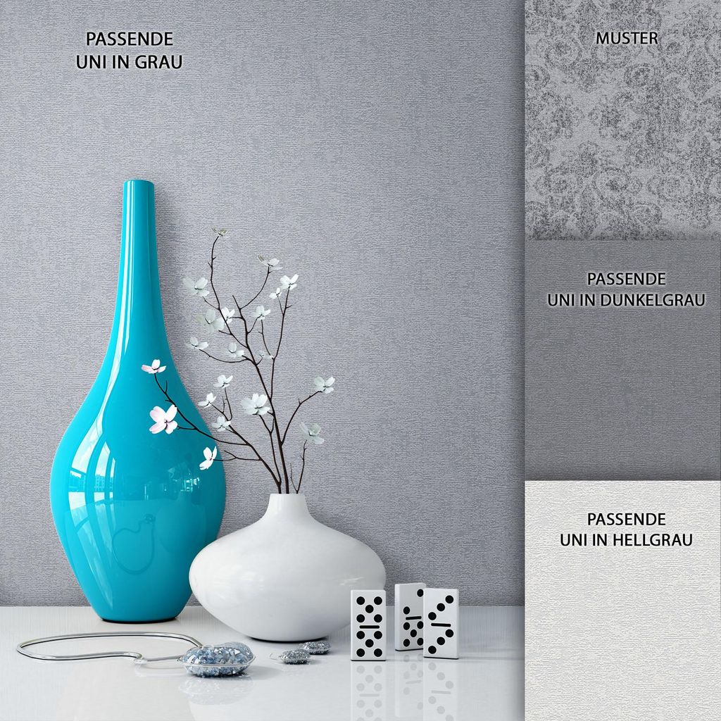 NEWROOM Tapete Grau Vliestapete Unifarbe - Einfarbig Uni Metallic Unifarben