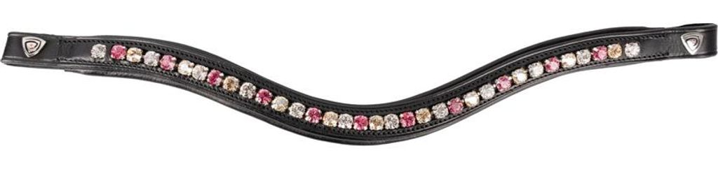 Hy - Strass Pferde-Stirnband "ProPresicce Signature", Gebogen, Leder BZ6399 (Full) (Schwarz/Pink)