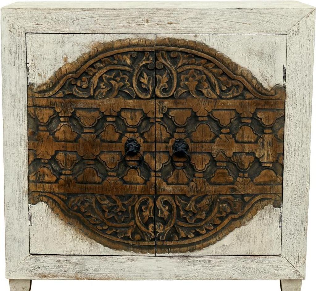 Orientalische Kommode Sideboard Aswa 90cm Shabby Weiß | Orient Vintage Kommodenschrank orientalisch Handverziert | Indische Landhaus Anrichte aus ...