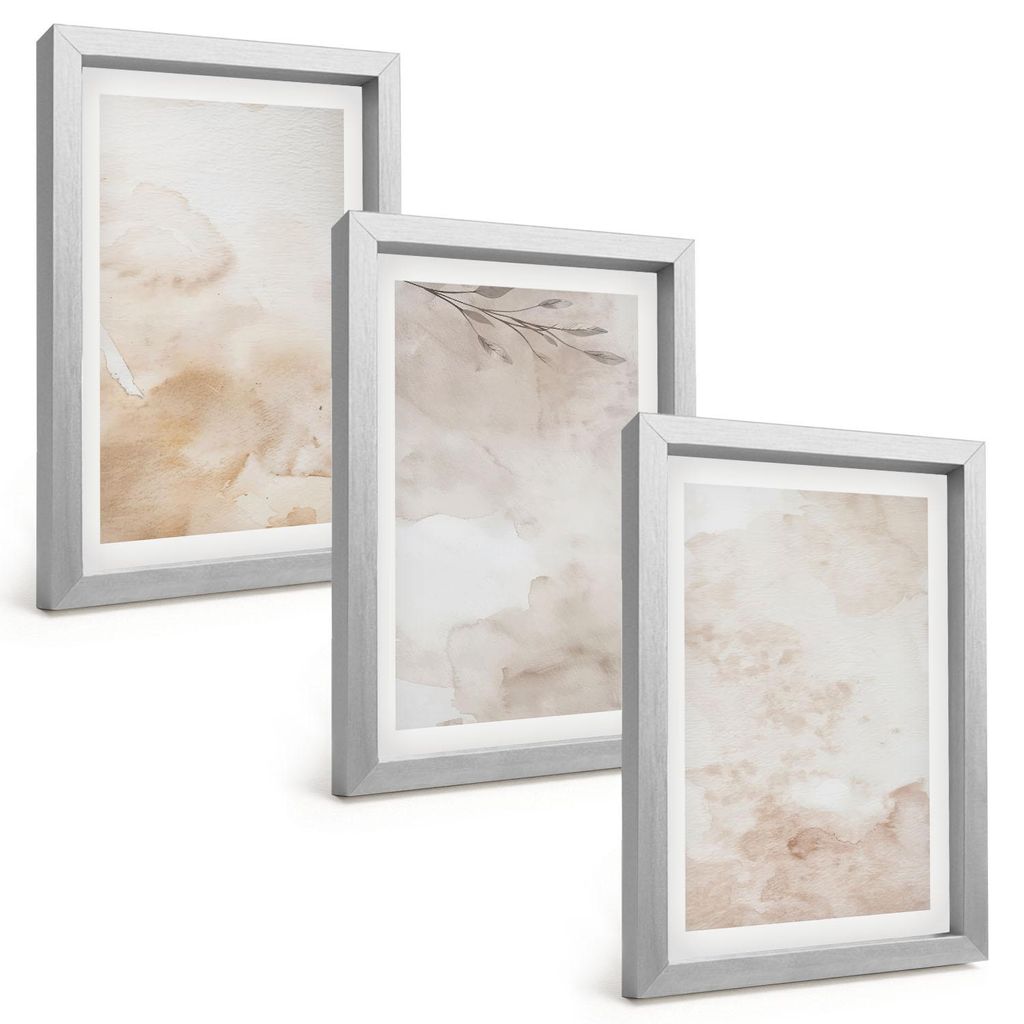 Bilder Set 3-teilig im silbergerahmten Rahmen – Wandbilder 3 Stück – gerahmte Poster für Wohnzimmer, Schlafzimmer und Flur – 20x30 cm – A...