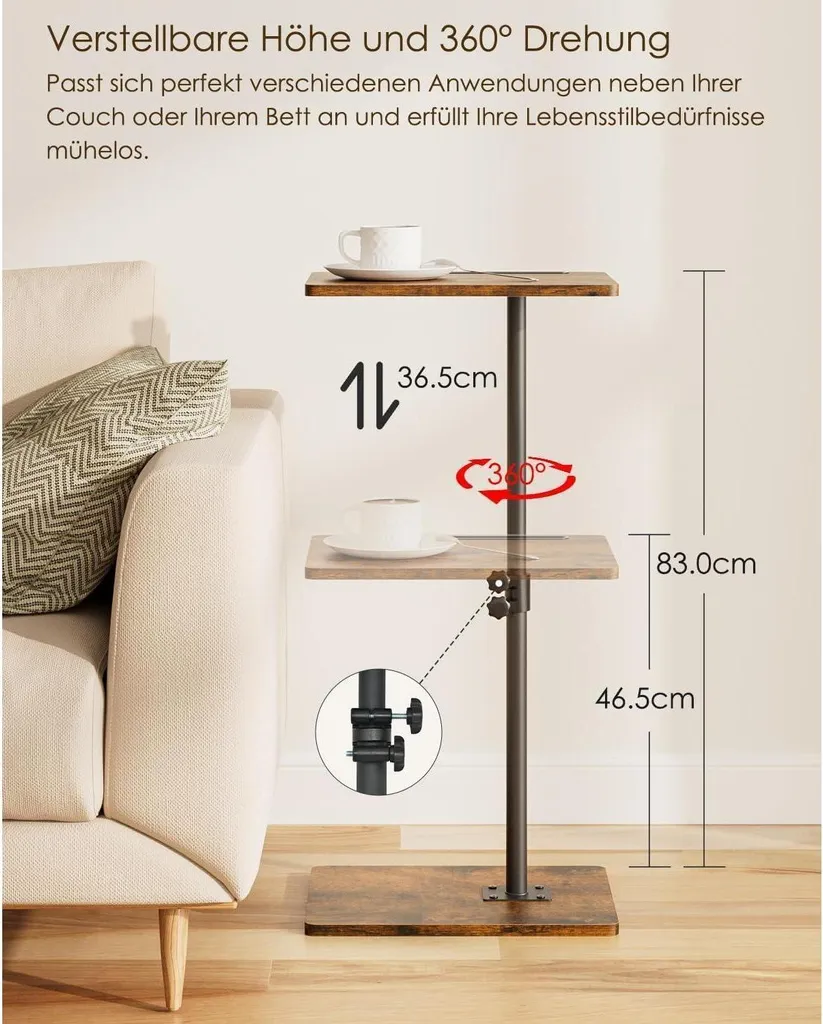 Table d'appoint C rotative, idéale petit espace, bois, hauteur réglable - 3