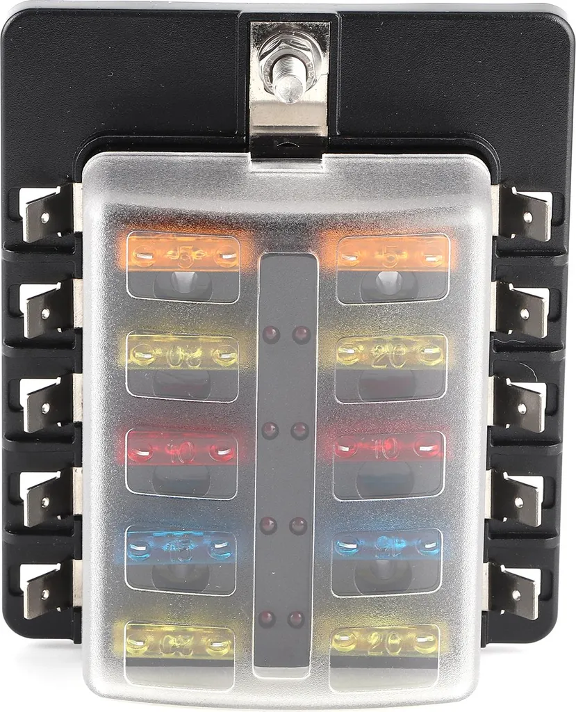 portafusibili a 10 vie con indicatore luminoso a LED per automobili, auto, barche e yacht
