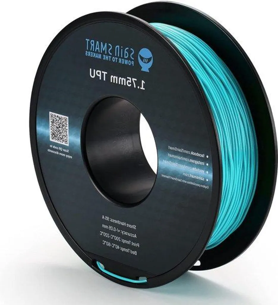 Filament TPU 1,75mm Cyan Néon Flexible Haute Résistance Bobine 800g +/-0,05