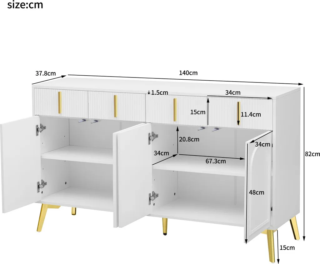 Buffet avec Stratifié Amovible et Finition Blanche, Détails Dorés