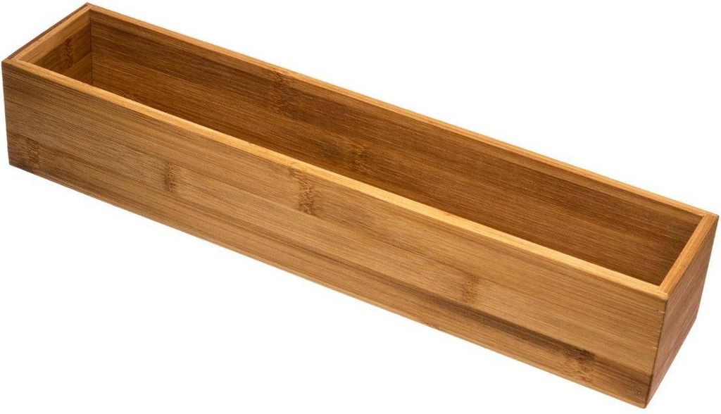 A wooden organizer box on a white background.