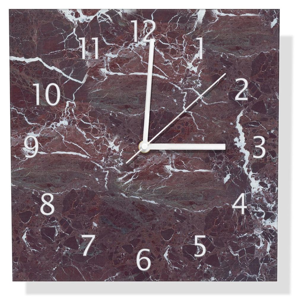 Wallario Design Wanduhr Roter Marmor-Optik aus Aluverbund, Größe 30 x 30 cm