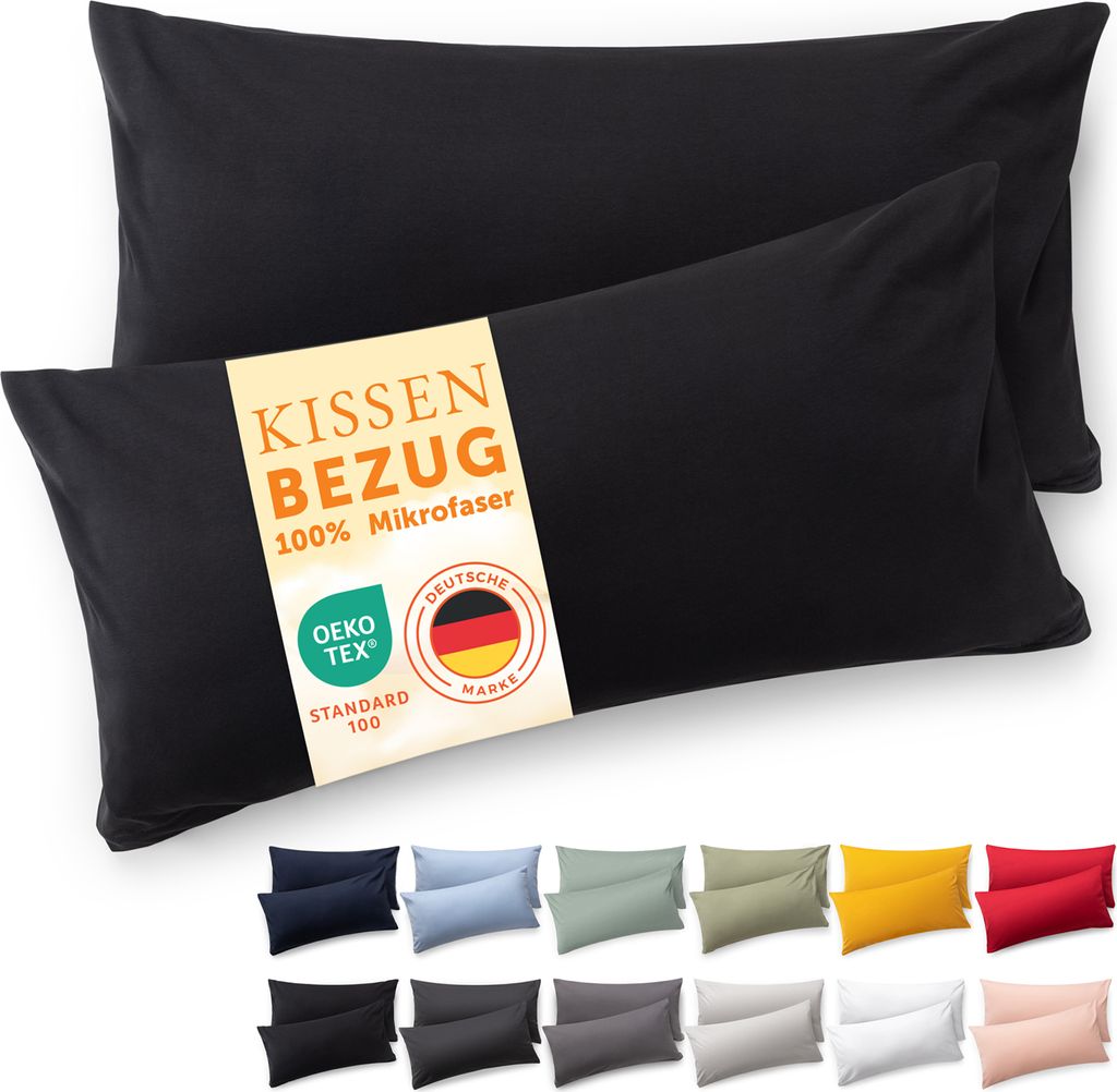 Blumtal Kissenbezug 40x80 cm 2er Set weich Schwarz