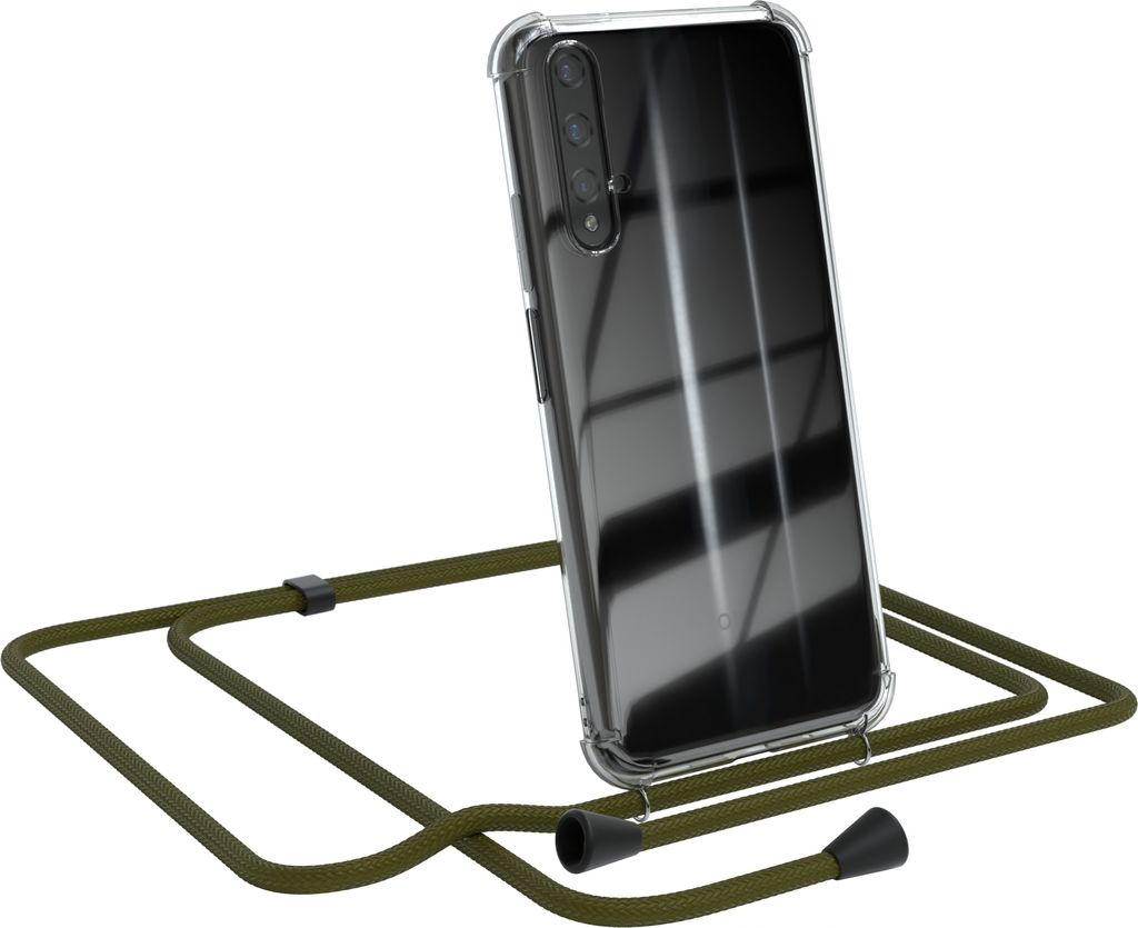 EAZY CASE Handykette kompatibel mit Honor 20, Handyhülle mit Umhängeband, Handykordel, Schutzhülle Clear, Band in Grün