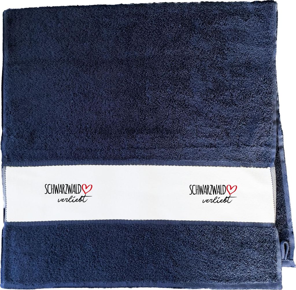 Huuraa Handtuch Schwarzwald verliebt 50x100cm French Navy Baumwolle Handtuch Geschenkidee