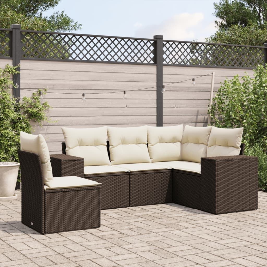 Maison Exclusive - 5-tlg. Garten-Sofagarnitur mit Kissen Braun Poly Rattan