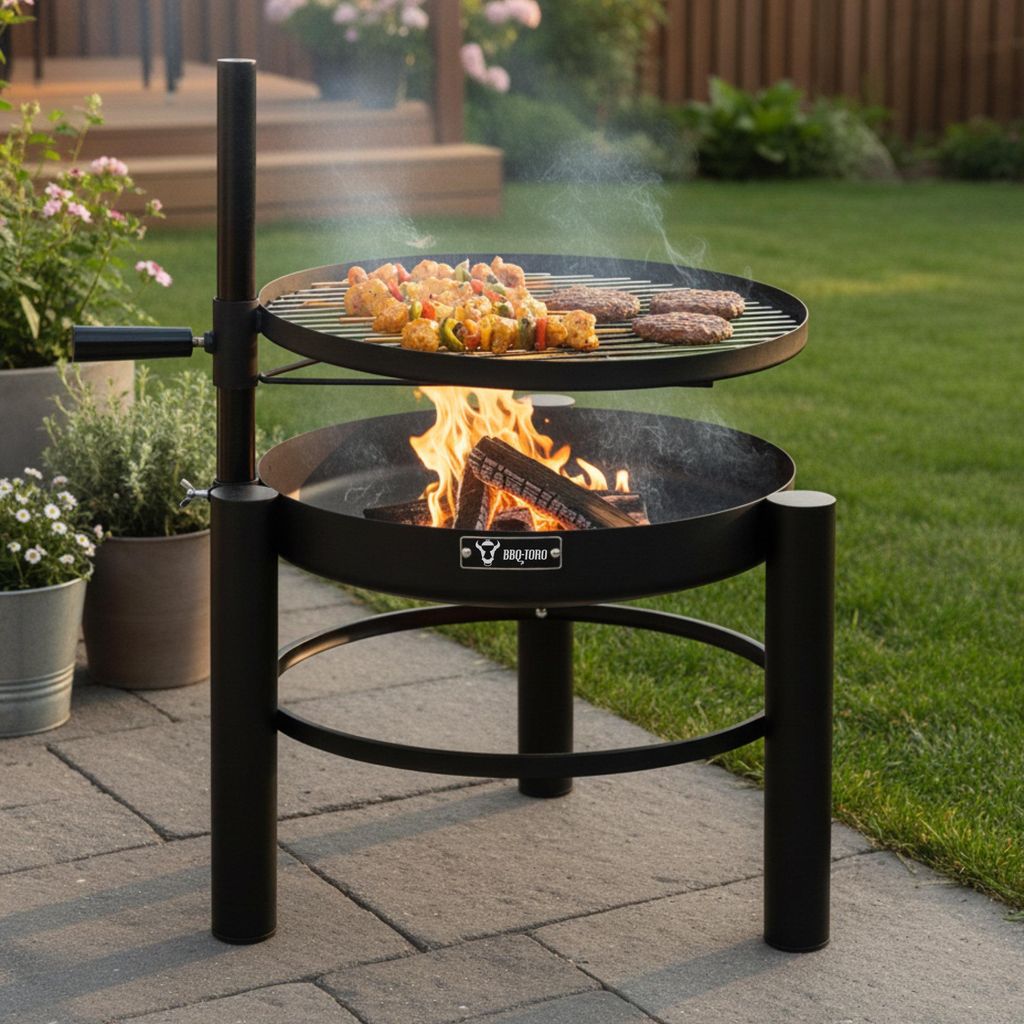 BBQ-Toro Braciere Con Griglia Regolabile In Altezza – 50 Cm, 2 In 1, Per Esterni, Acciaio Resistente Al Calore