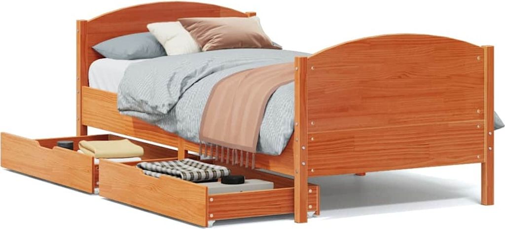 vidaXL Massivholzbett ohne Matratze Wachsbraun 100x200 Kiefernholz