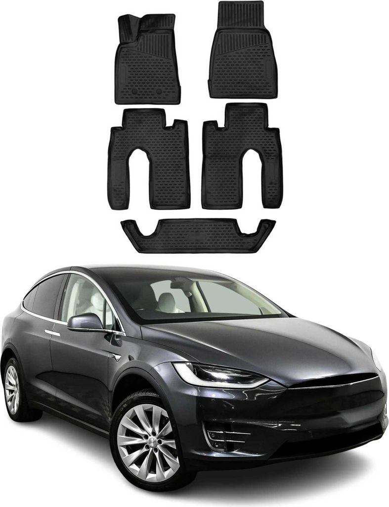 OMAC Gummimatten Fußmatten für Tesla Model X 2016-2020 TPE Automatten Schwarz 5x