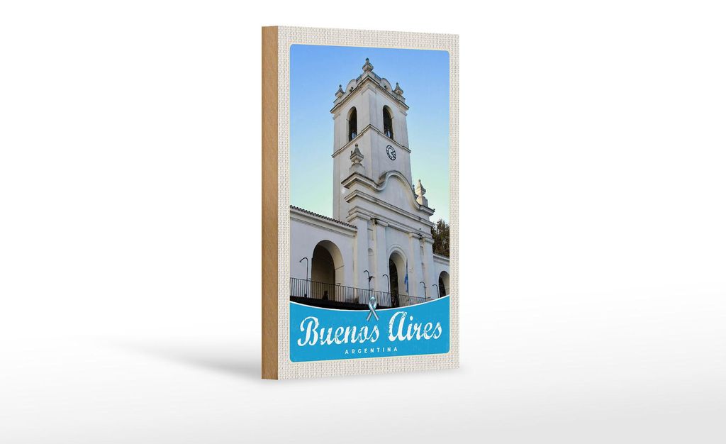 Holzschild Reise 12x18 cm Buenos Aires Argentinien Kirche