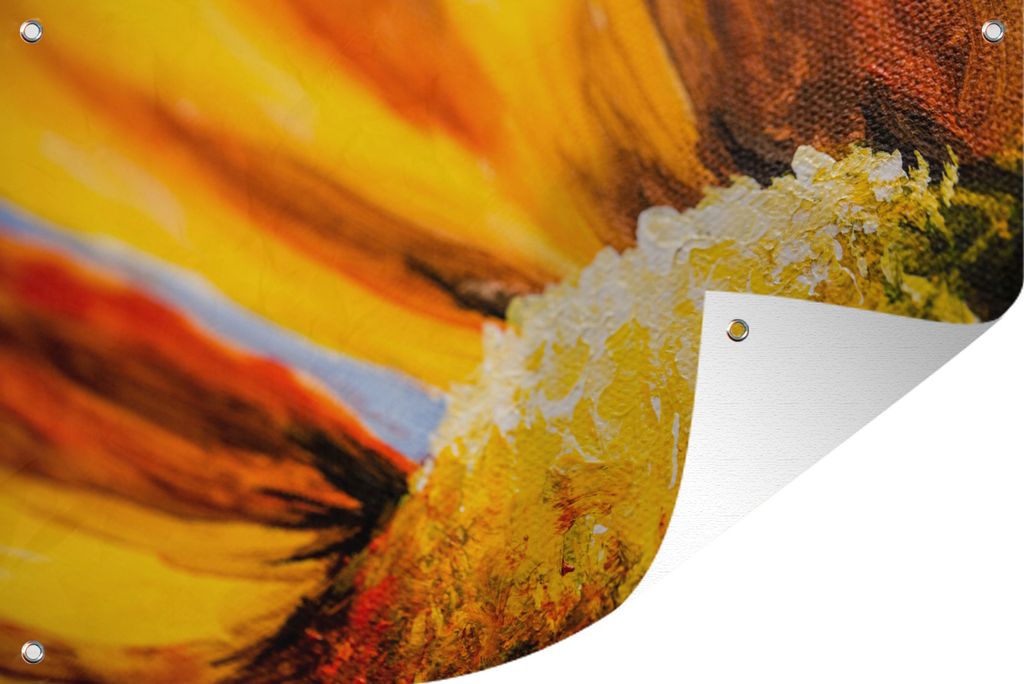 MuchoWow 90x60 cm Outdoor-Poster Gartendeko Sichtschutz Garten Poster für den Garten Nahaufnahme eines Ölgemäldes mit einer Sonnenblume