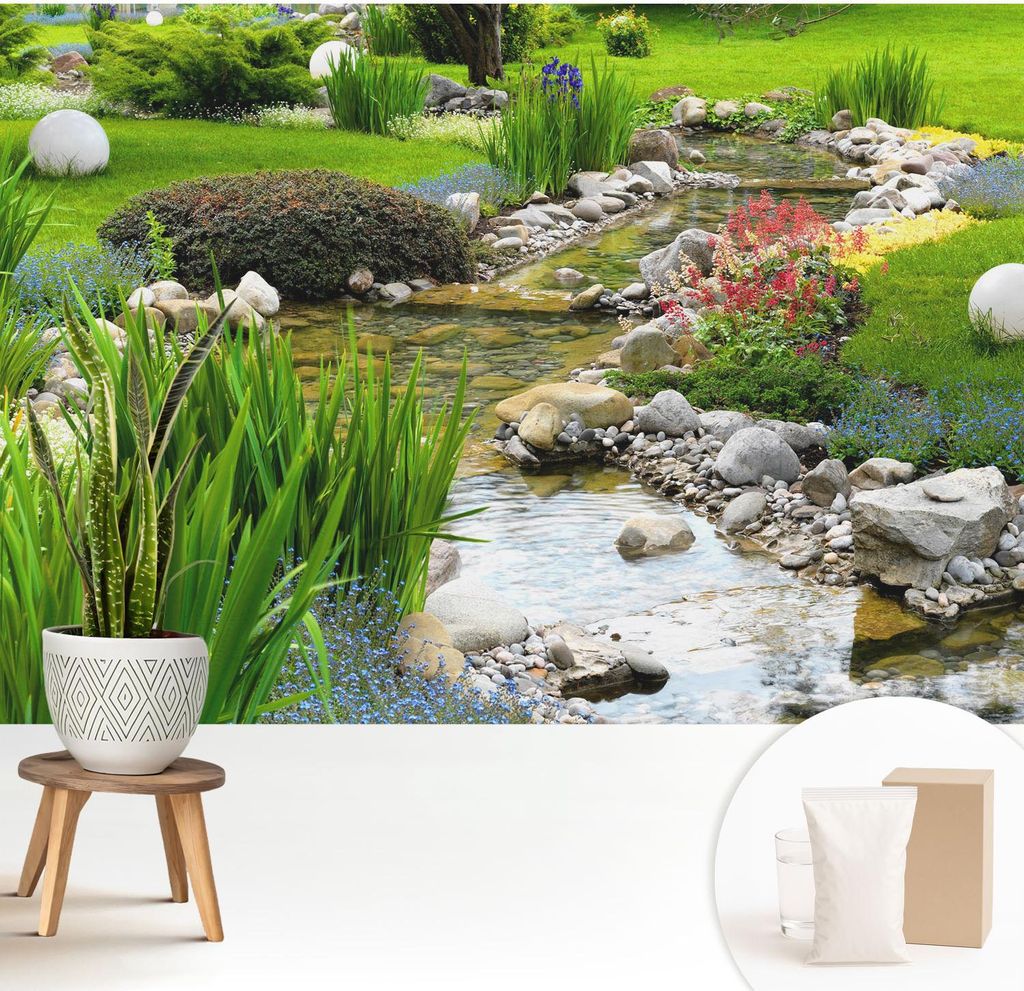 Fototapete - 208x146 cm - Tapete - Wandtapete - Wandbilder - Dekofolie - Tapete Folie - Wand - Dekoration - Wohnzimmer - Idyllischer Garten