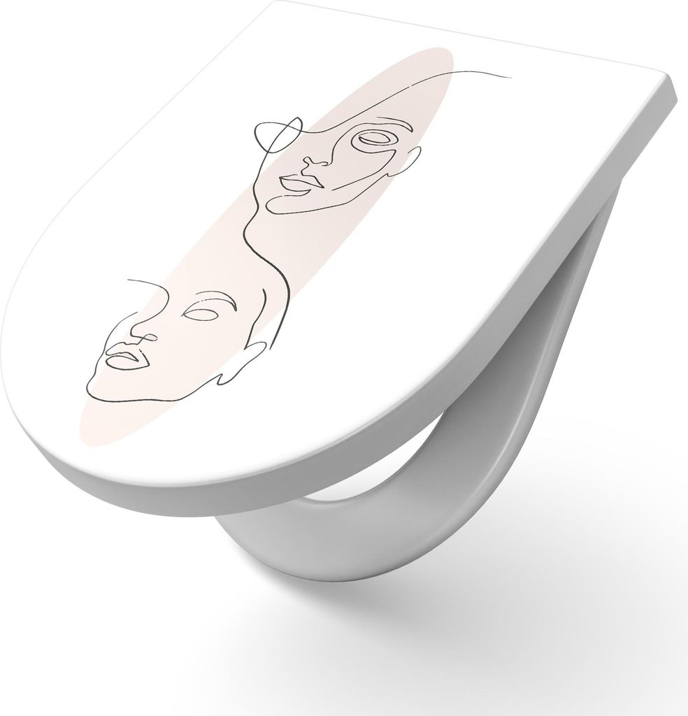 DEQORI WC-Sitz Duroplast 36,4x45,4 cm 'Linien-Gesichter vor Oval' Toilettensitz WC-Brille