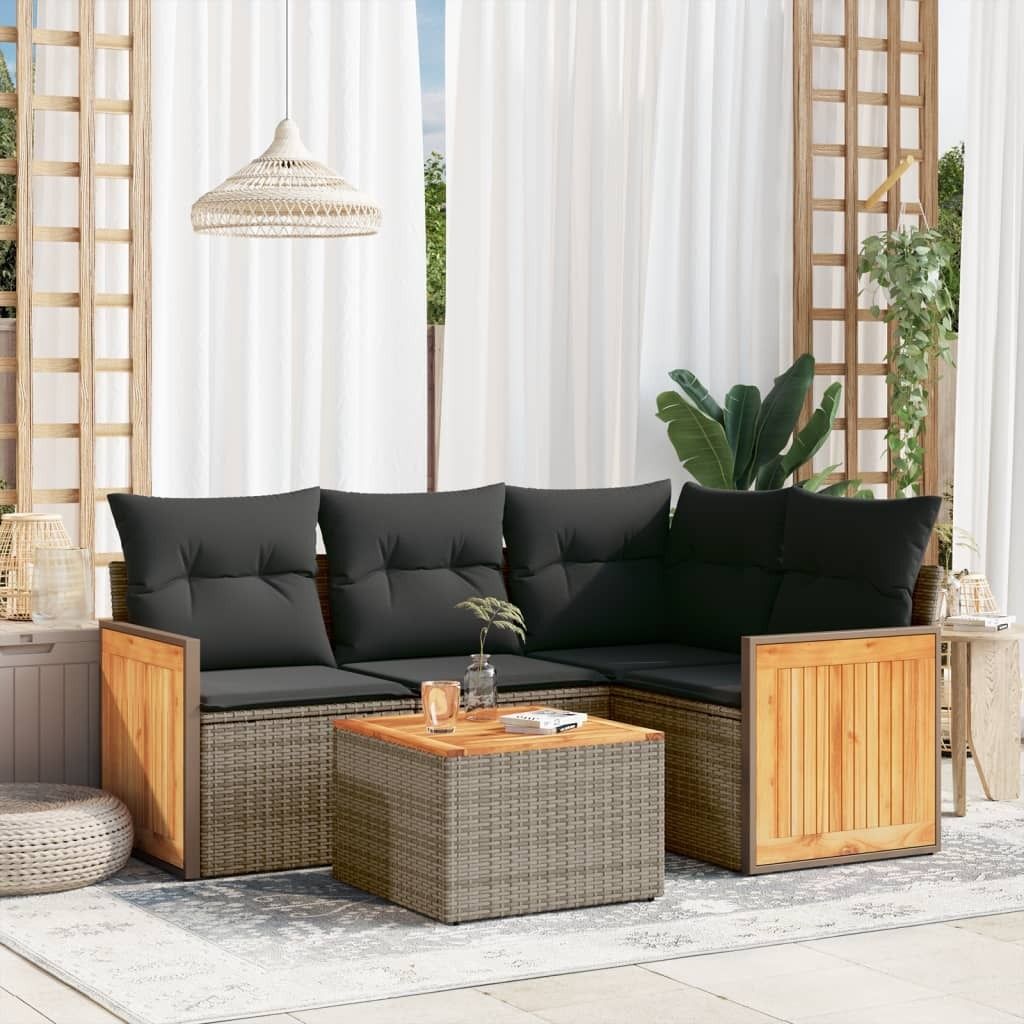 5-tlg. Garten-Sofagarnitur mit Kissen Grau Poly Rattan 3260023