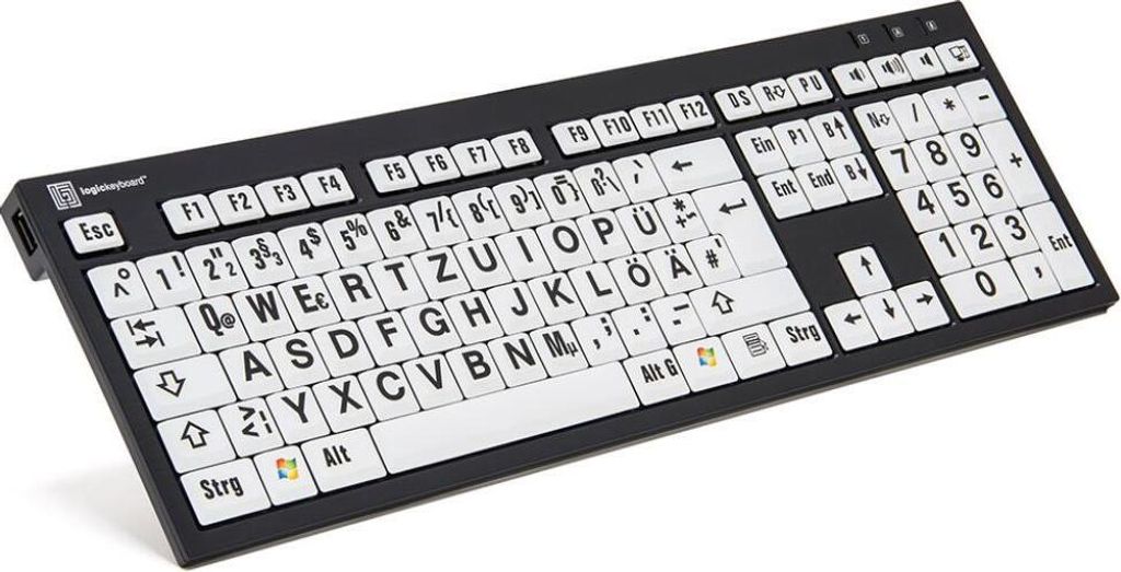 Logickeyboard XL Print - Full-size (100%) - Verkabelt - USB - QWERTZ - Schwarz - Weiß