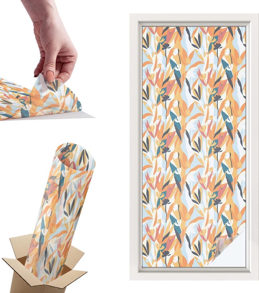 Buntglasfolie für Fenster – 116x50 cm – Stained-Glass-Fensterfolie, dekorativ & blickdicht – Selbstklebende Glasdekorfolie im Buntglas-Desig...