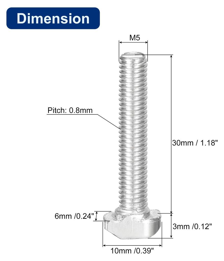 20 Stš¹ck Hammerkopfschrauben T-Nutenbolzen, M5 x 30mm T-Schraube Einsteckbolzen fš¹r 2020er Serie T-Nuten Aluminiumprofil, Kohlenstoffstahl ve...