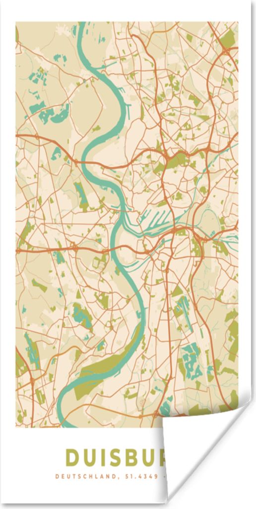 MuchoWow Poster Jahrgang - Karte - Duisburg - Stadtplan 60x120 cm - Wandschmuck