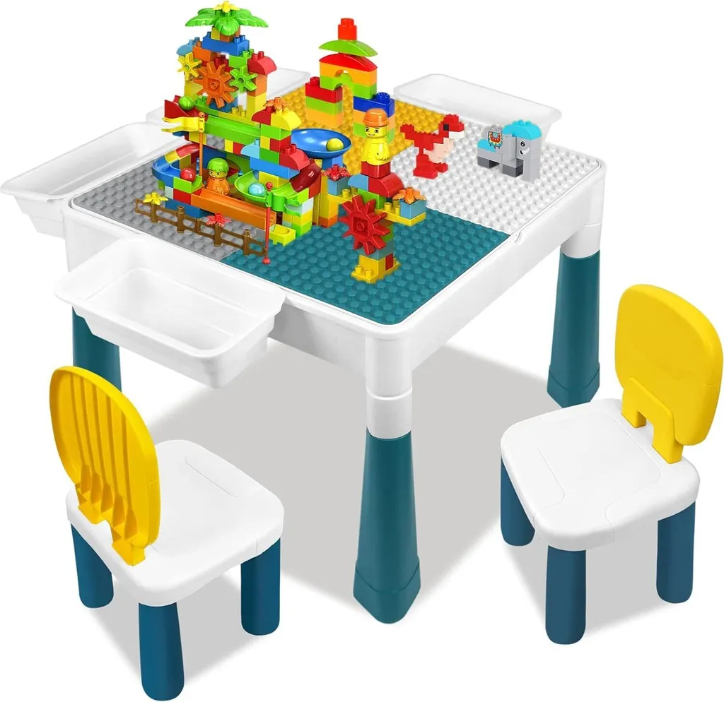 Groupe de Sièges Enfants avec Table Polyvalente et 163 Briques Créatives