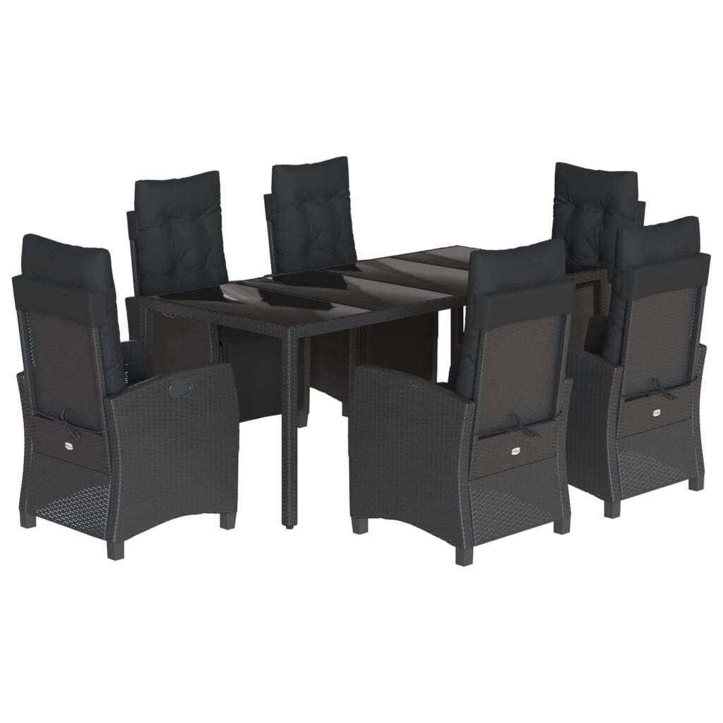 7-tlg. Garten-Essgruppe mit Kissen Schwarz Poly Rattan