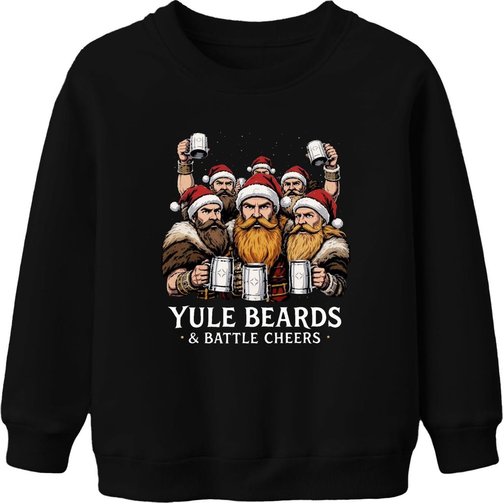 Yule Beards Battle Cheers Wikinger Weihnachten Bierkrug Retro Uni Kinder Sweatshirt Pullover, Schwarz, 152