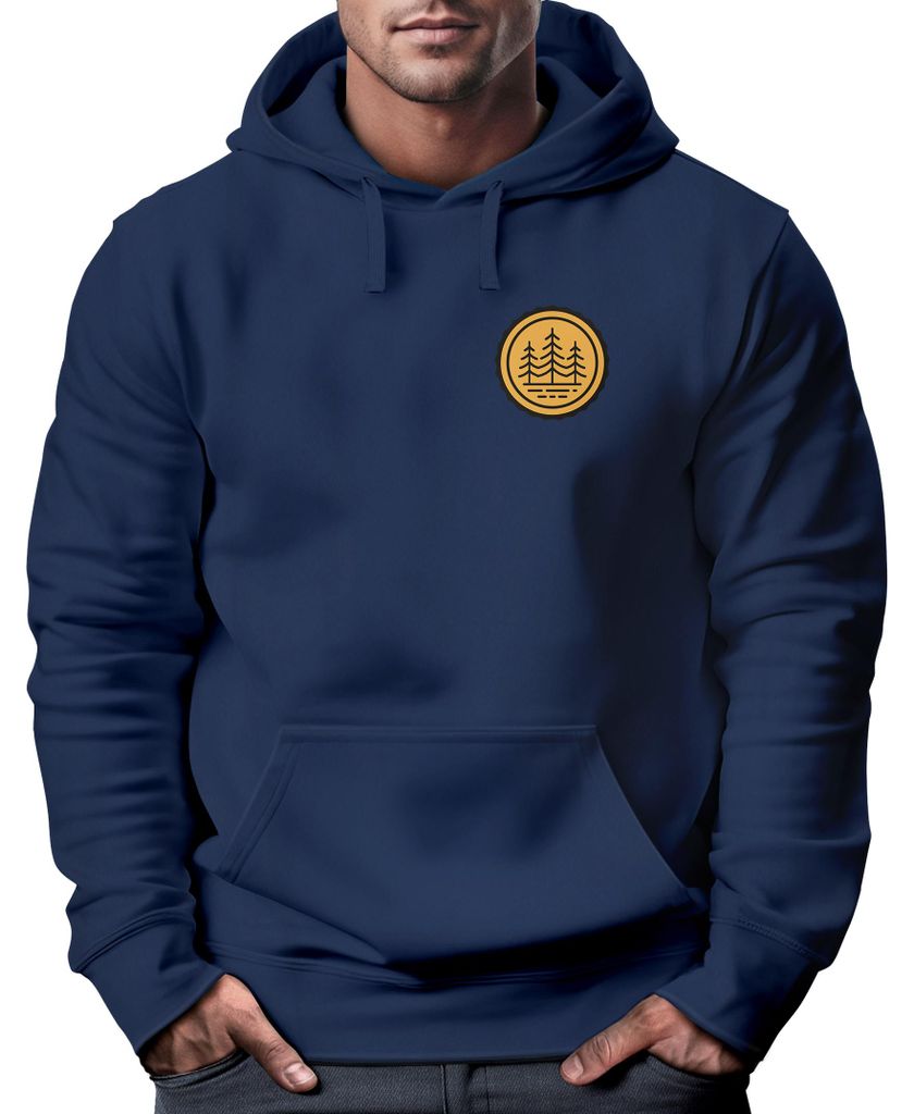 Hoodie Herren Wald Bäume Logo Badge Naturliebhaber Outdoor Fashion Streetstyle Neverless navy S