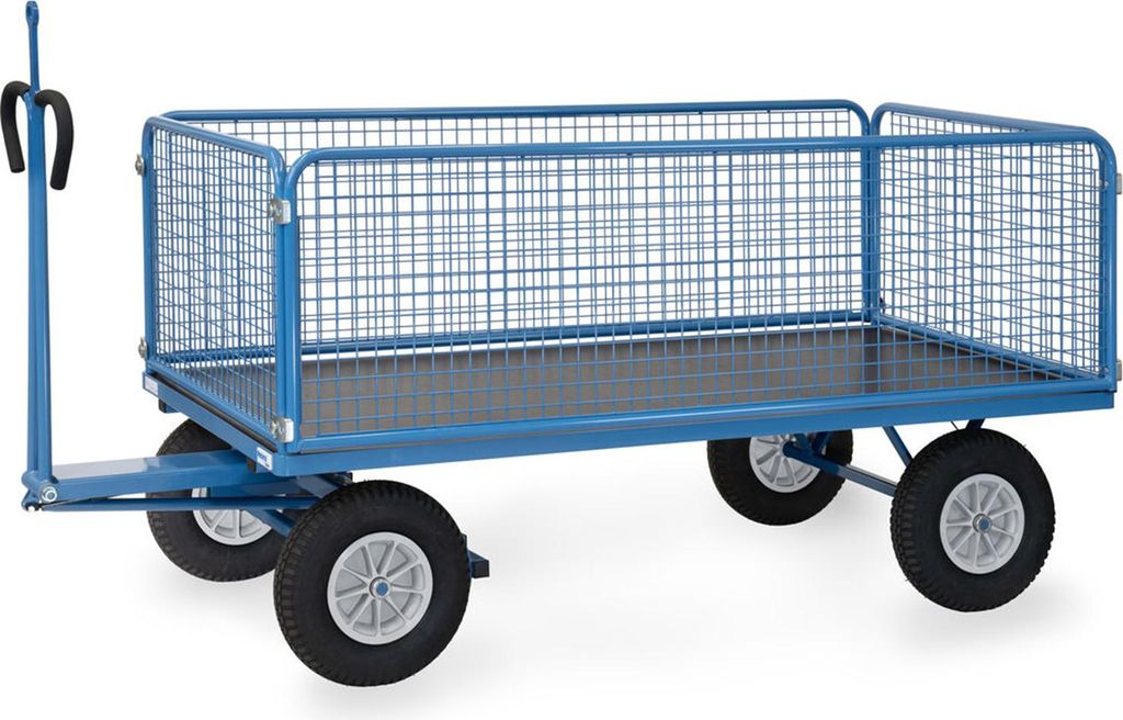 Fetra Handpritschenwagen mit Zugöse, Drahtgitterwänden und Polyurethanbereifung, 1935x995mm Ladefläche 750kg Tragkraft