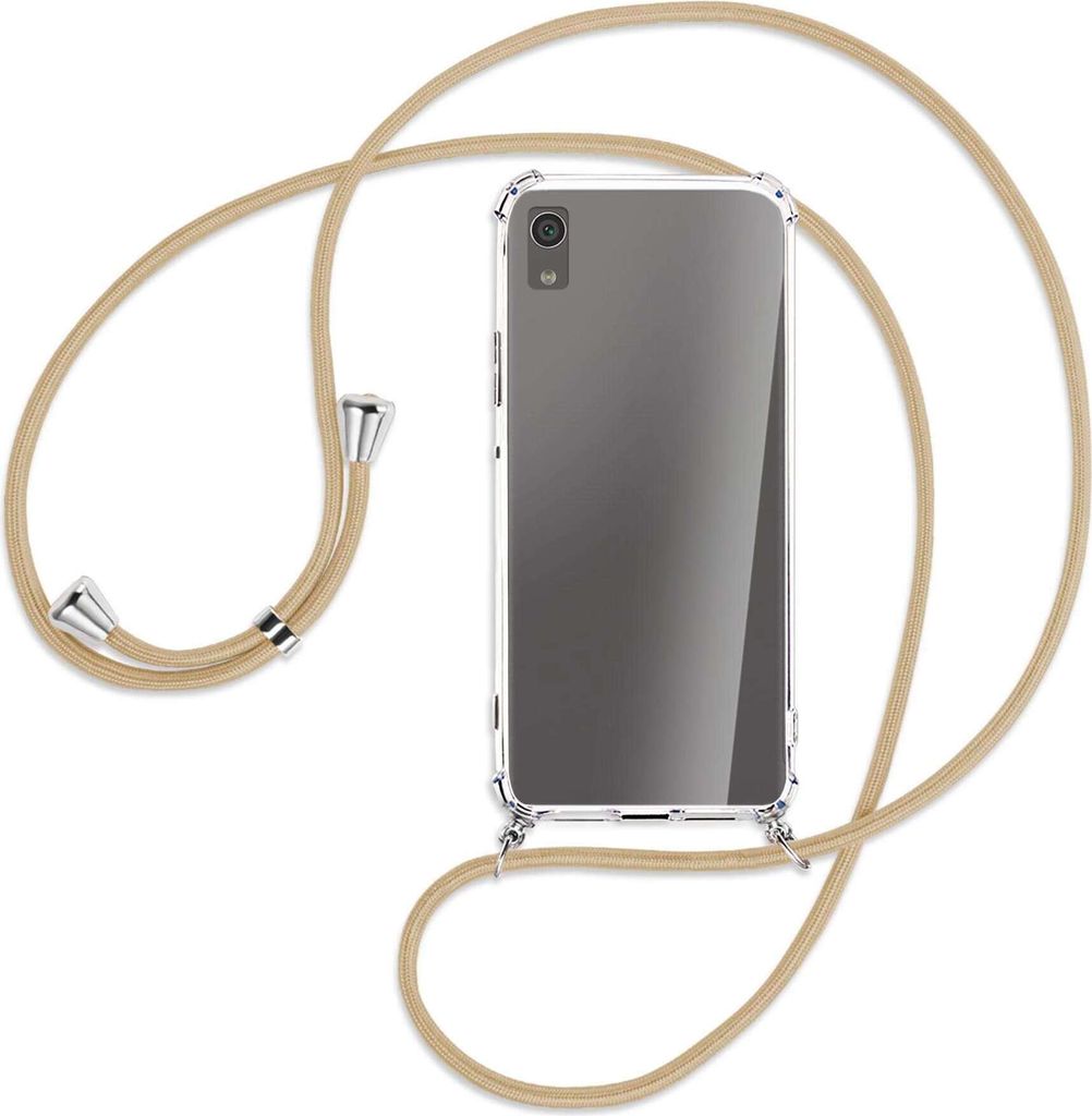 Handykette Backcover-Schutzhülle mit Band (Metall silberfarben) für Sony Xperia XA1 - caramel