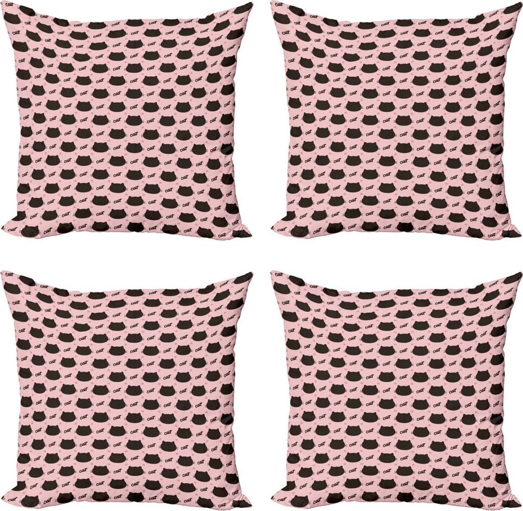 ABAKUHAUS Katze Kissenbezug Set (4 Stück), Kopf Silhouetten Dots Girly, Moderner Doppelseitiger Digitaldruck, 45 cm x 45 cm, Coral Seal Brown