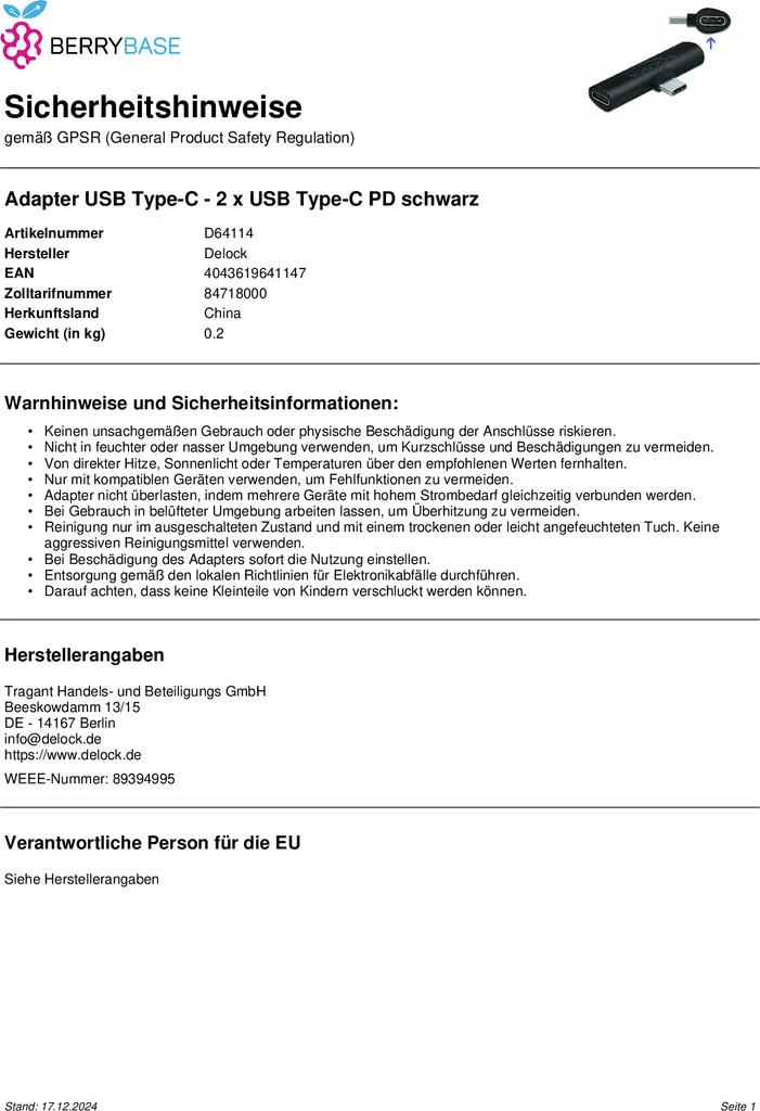 DeLOCK adatt. USB-C >2x USB-C PD 64114 - 4