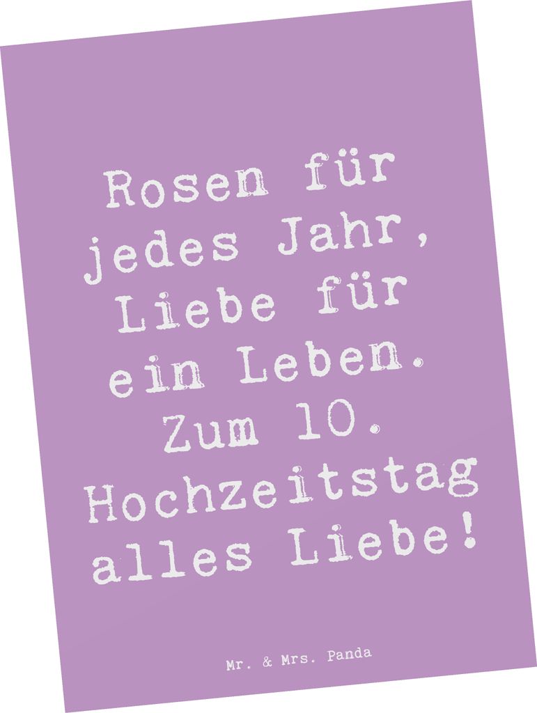 Mr. & Mrs. Panda Postkarte Spruch 10. Hochzeitstag Rosenhochzeit - Lavendeltraum - Geschenk, Postkarten, Heiraten, Jubiläum, Ansichtskarten, Gruß...